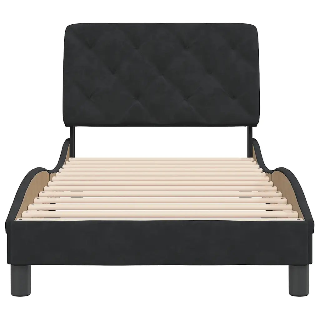 Letto singolo | Letto per adulti | Giroletto senza Materasso Nero 90x190 cm in Velluto