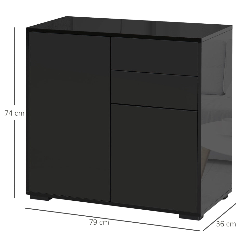 Mobiletto Multiuso per Casa e Ufficio con 2 Cassetti e 2 Armadietti, Apertura a Pressione, 79x36x74cm