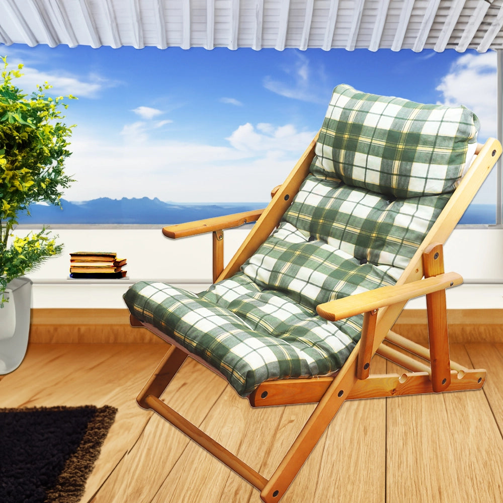 POLTRONA RELAX COMODONA VERDE SCOZZESE IN LEGNO 3 POSIZIONI