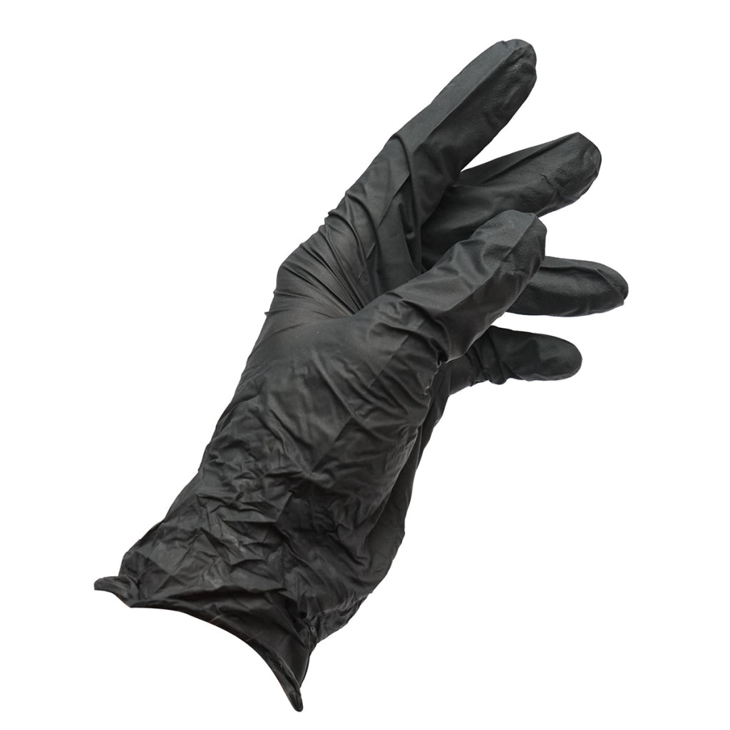 Guanti in nitrile neri senza polvere con texture antiscivolo sulle dita, taglia L 100 pezzi/scatola