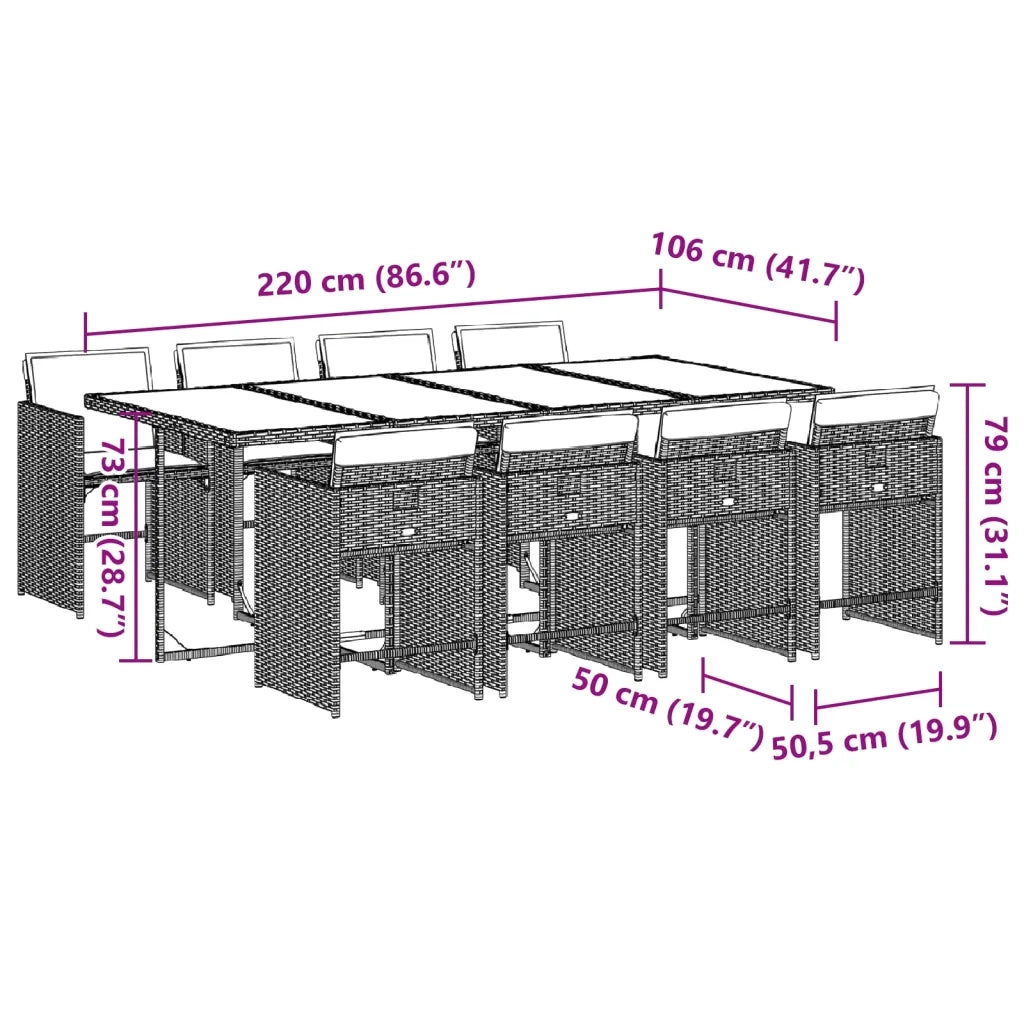 Set da Pranzo da Giardino 9 pz con Cuscini Nero in Polyrattan 3277865