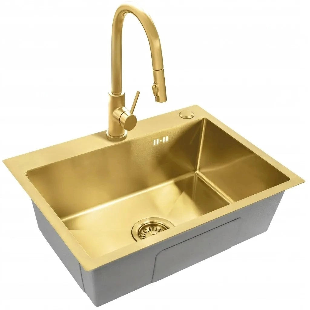 Lavello In Acciaio Liam Brush Gold con rubinetto da cucina