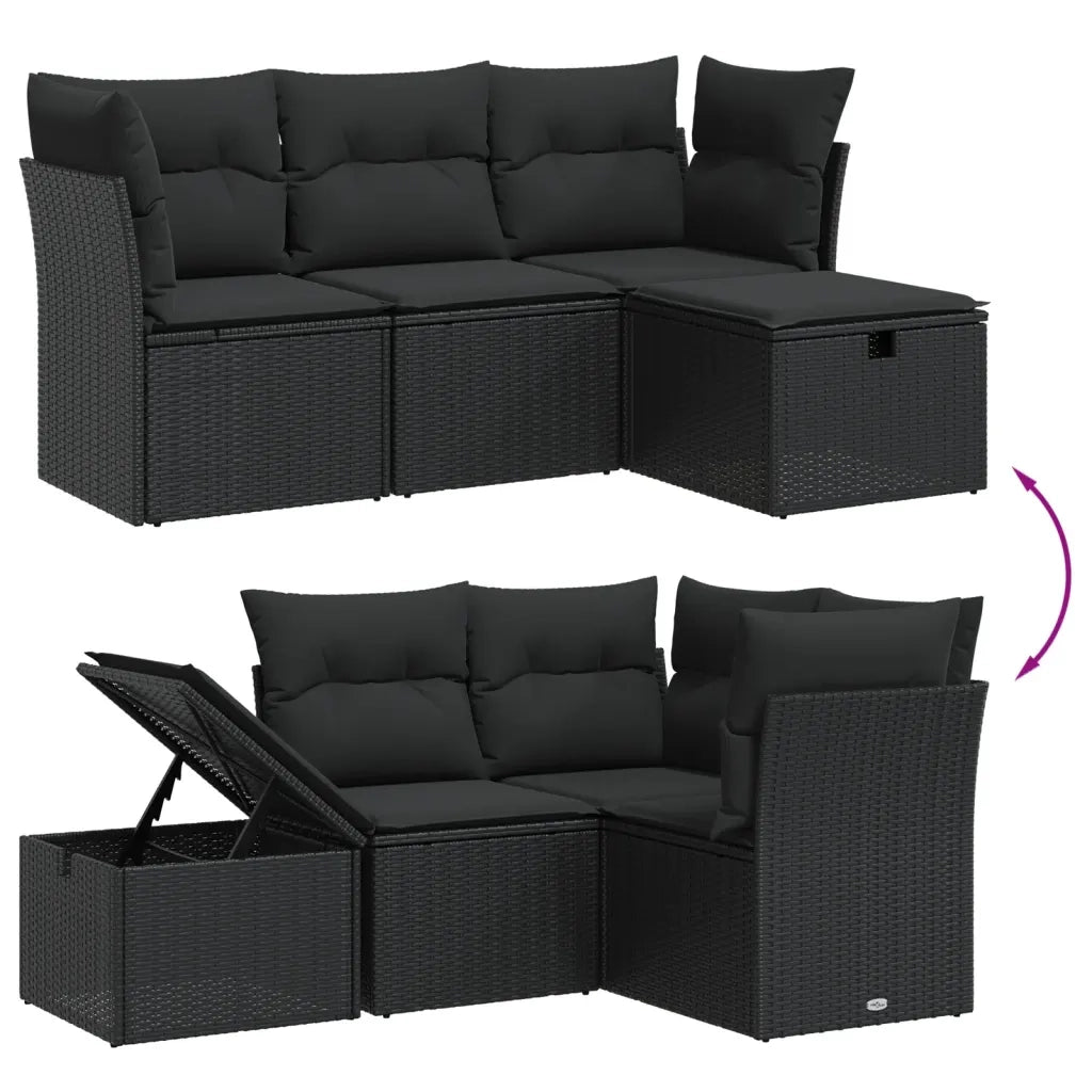 Set Divani da Giardino 4 pz con Cuscini Nero in Polyrattan 3265703