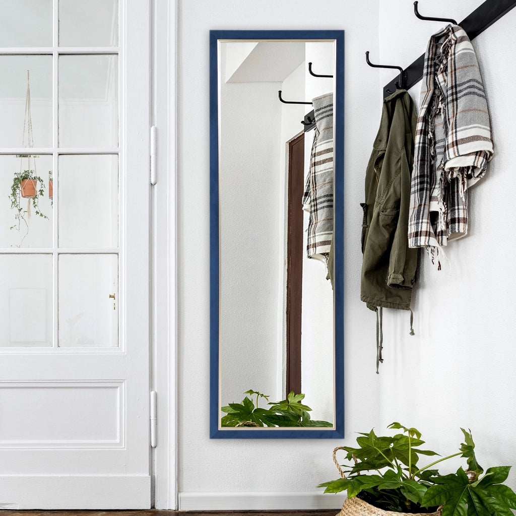Specchio da Terra 150x50 cm ¨C Xylo ¨C Cornice in Velluto con Supporto Blu