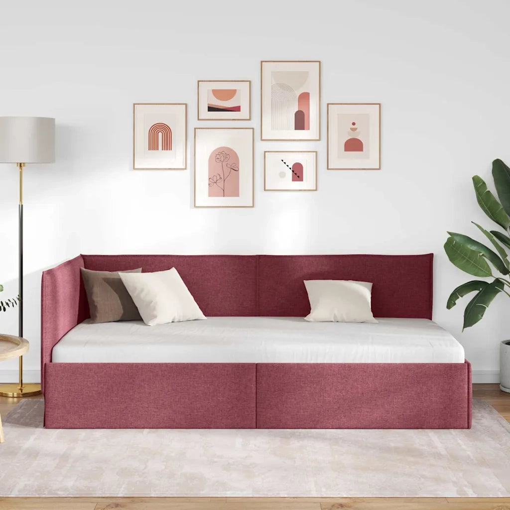 Cornice del letto ad angolo Rosso Vino 100 x 200 cm Tessuto
