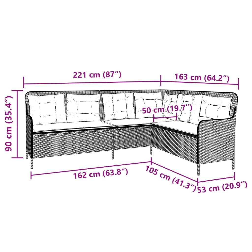 Divano da Giardino con Cuscini a L Grigio Chiaro in Polyrattan 369005