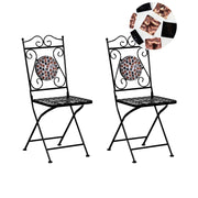Set di 2 sedie da giardino in metallo nero pieghevoli con motivo a mosaico stile vintage balcone