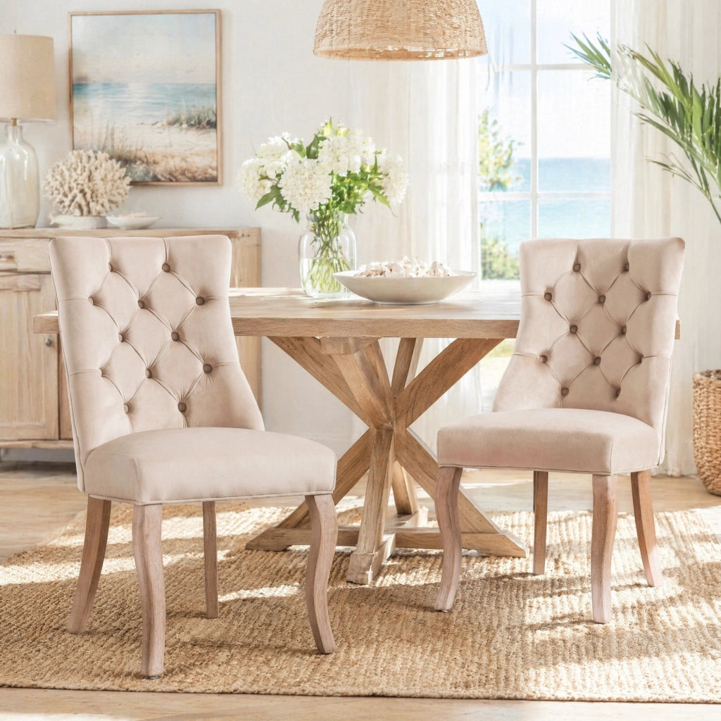 SEDIA da pranzo in velluto beige 97x51x47 cm Set 2 pezzi