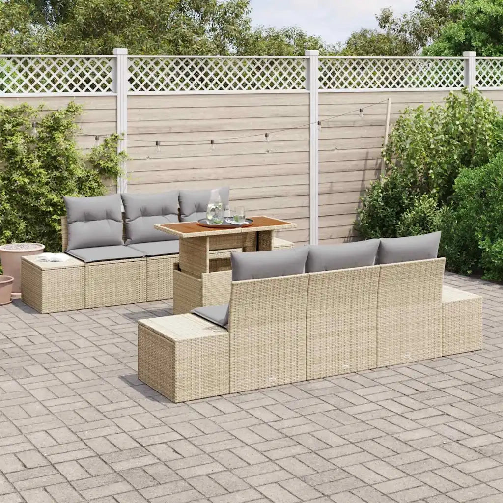 Set Divano da Giardino 7 pcs Beige Poly Rattan