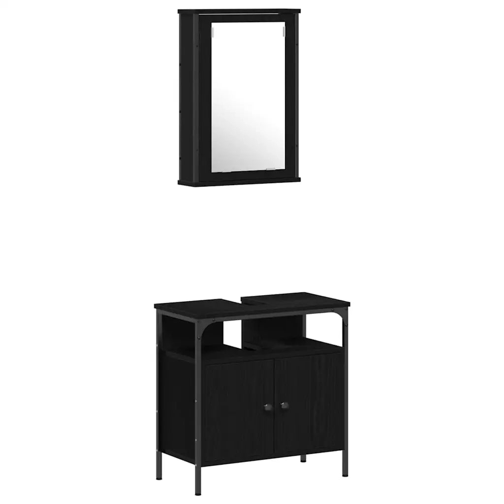 Set di mobili per il bagno 4 pcs Rovere nero Legno multistrato 3334427