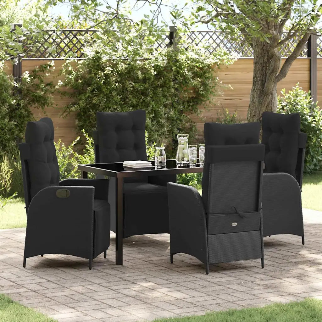 Set da Pranzo per Giardino con cuscino 5 pcs Nero polyrattan