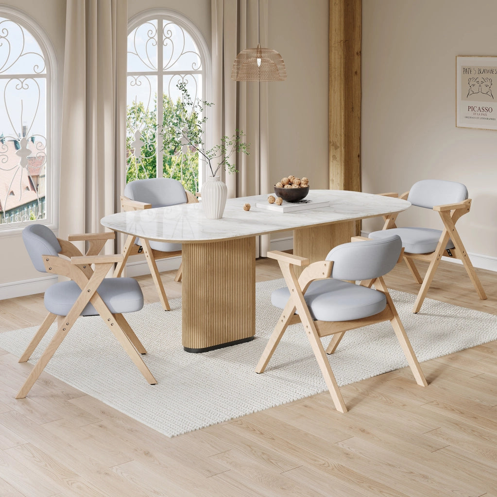 Set di 2 sedie pieghevoli con braccioli in legno e lino grigio