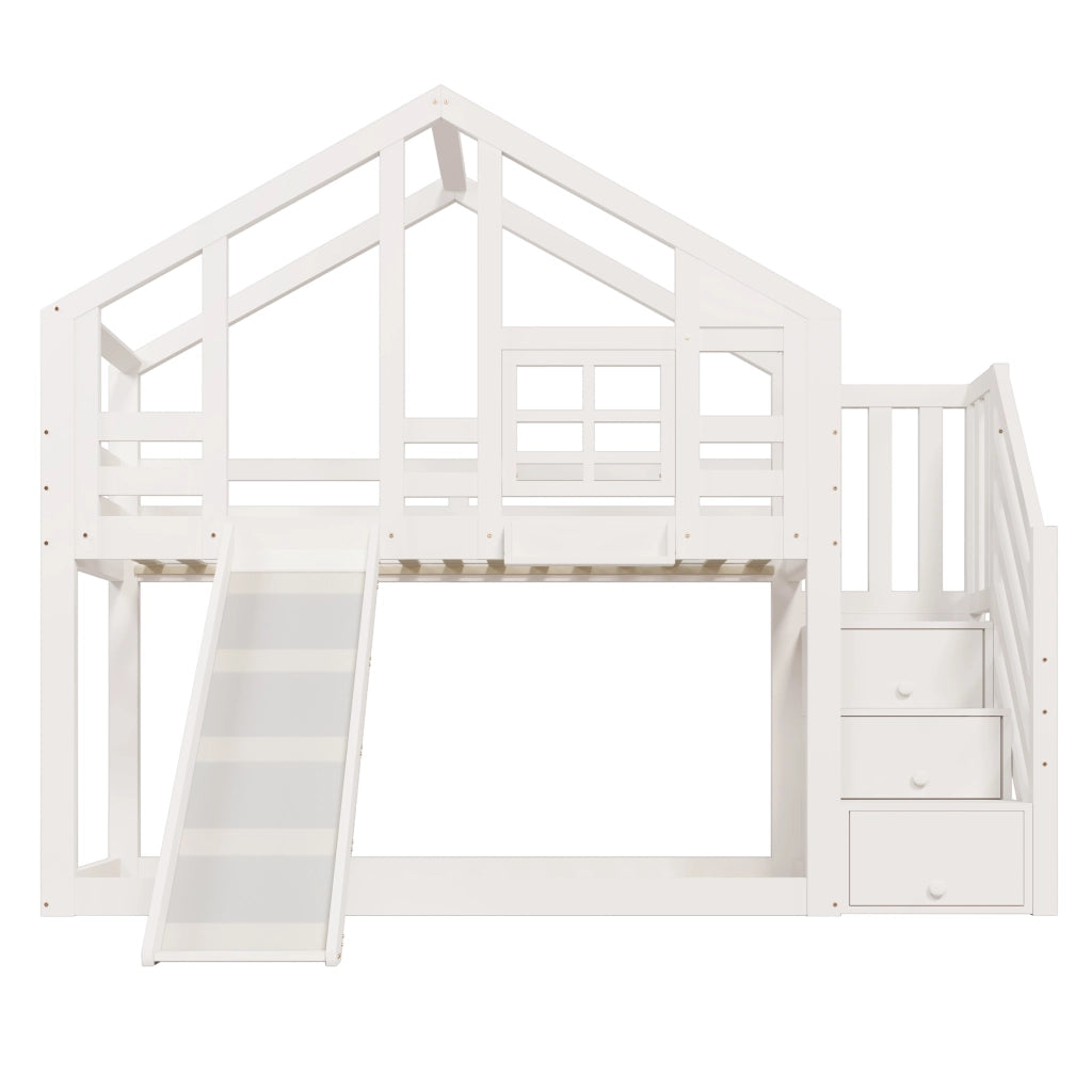 LETTO a castello casetta 90x200 cm bianco con scivolo