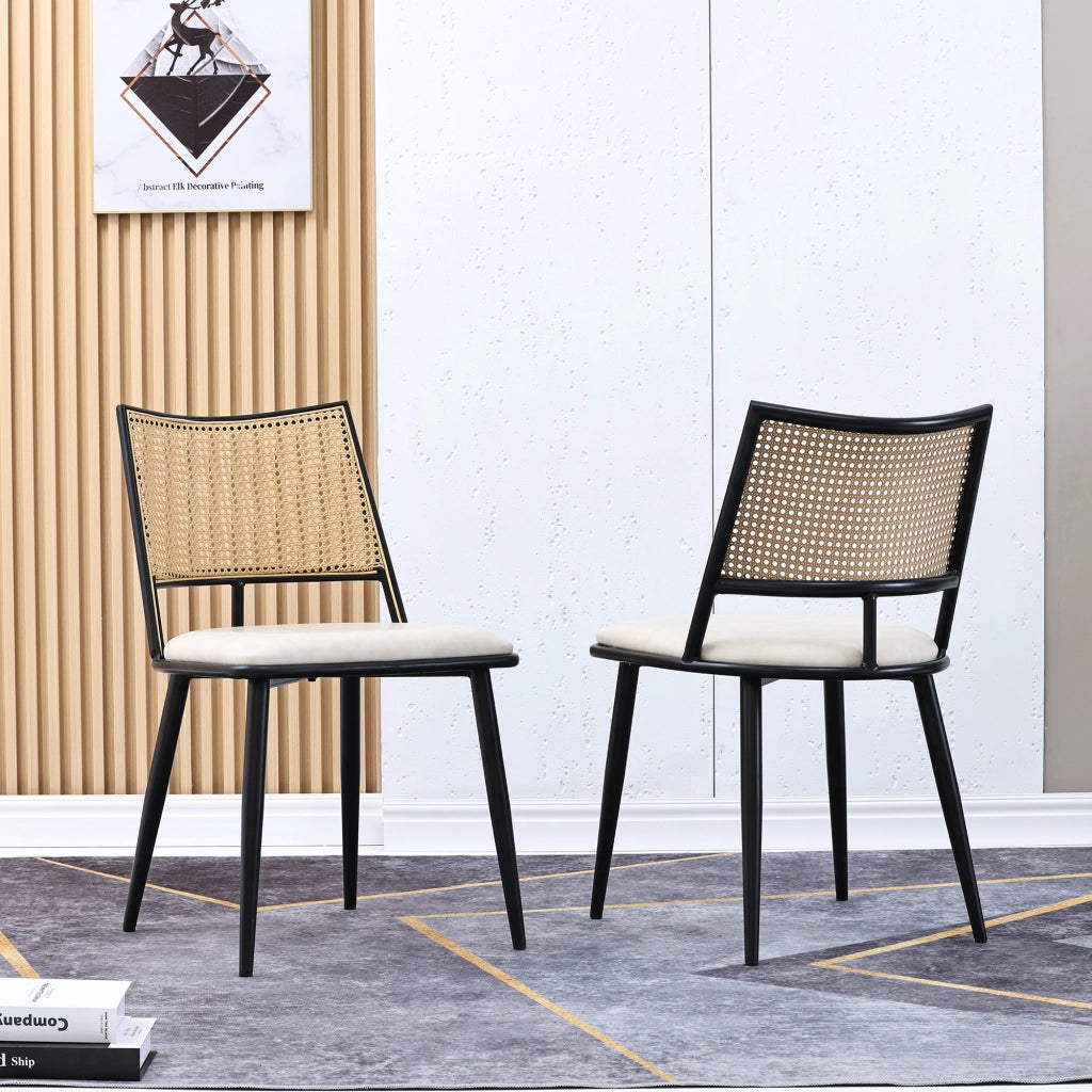 SEDIA da pranzo Set da 6 pezzi Rattan, seduta PU, Nero