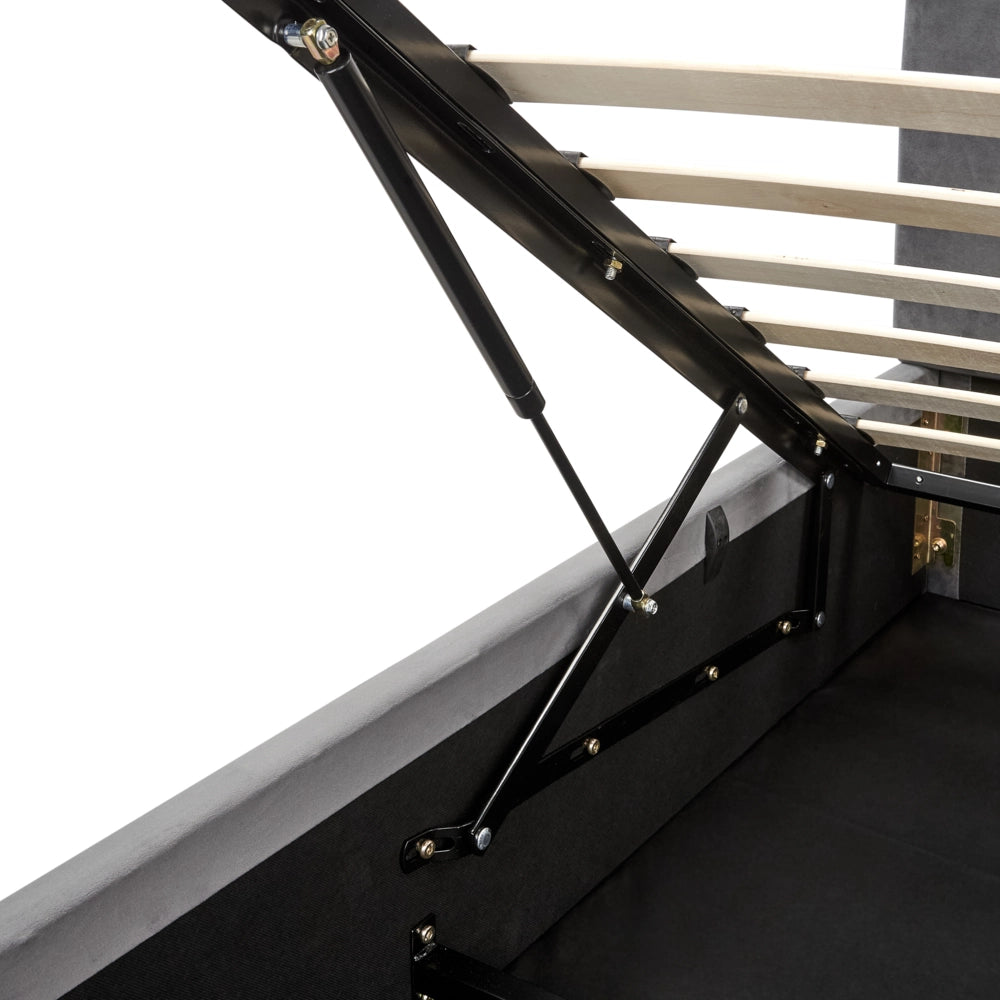 Letto Ottomano Grigio Scuro Velluto Tappezzato 140 x 200 cm Testiera Travestita Funzione Contenitore