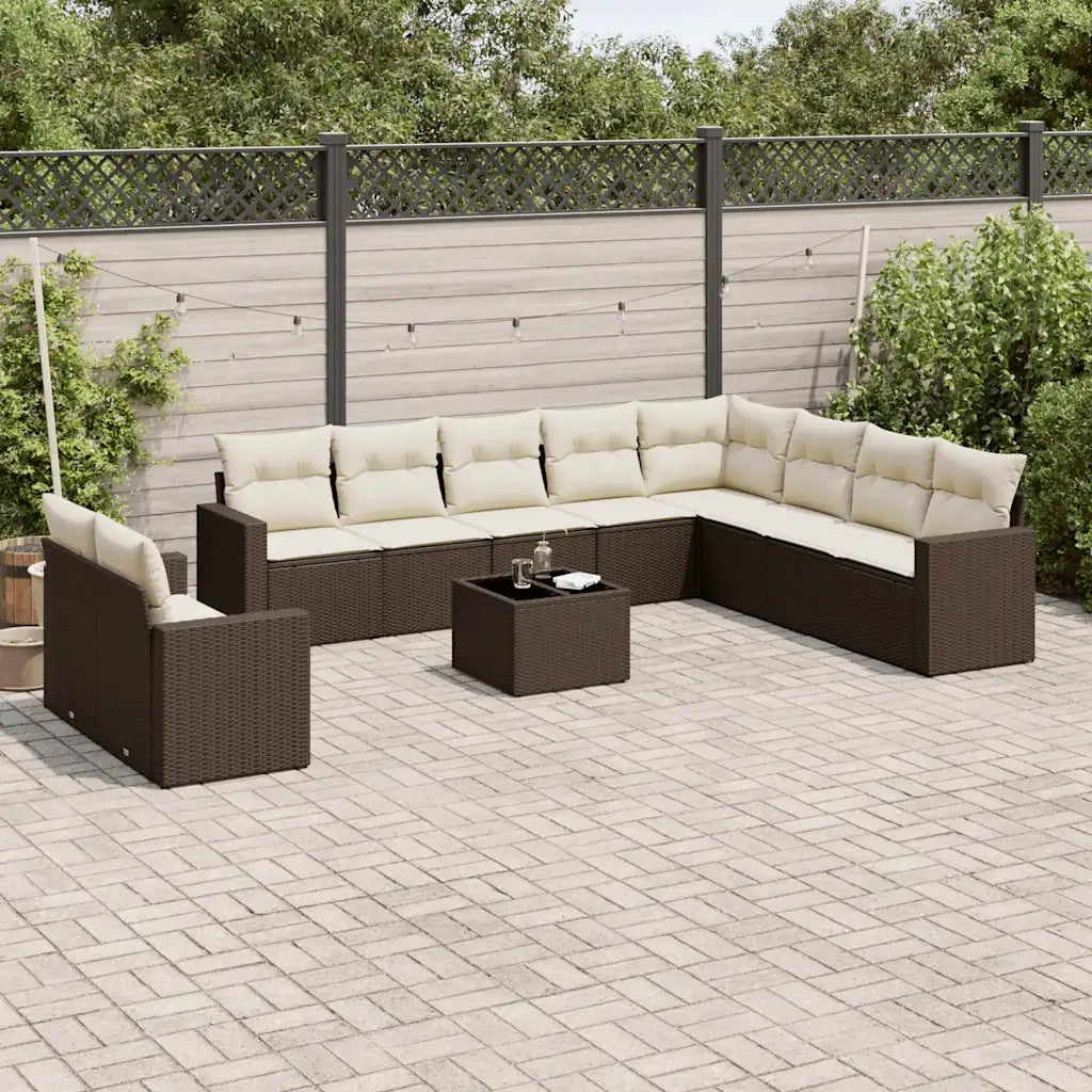 Set Divani da Giardino 11 pz con Cuscini Polyrattan Marrone 3249712