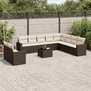 Set Divani da Giardino 11 pz con Cuscini Polyrattan Marrone 3249712