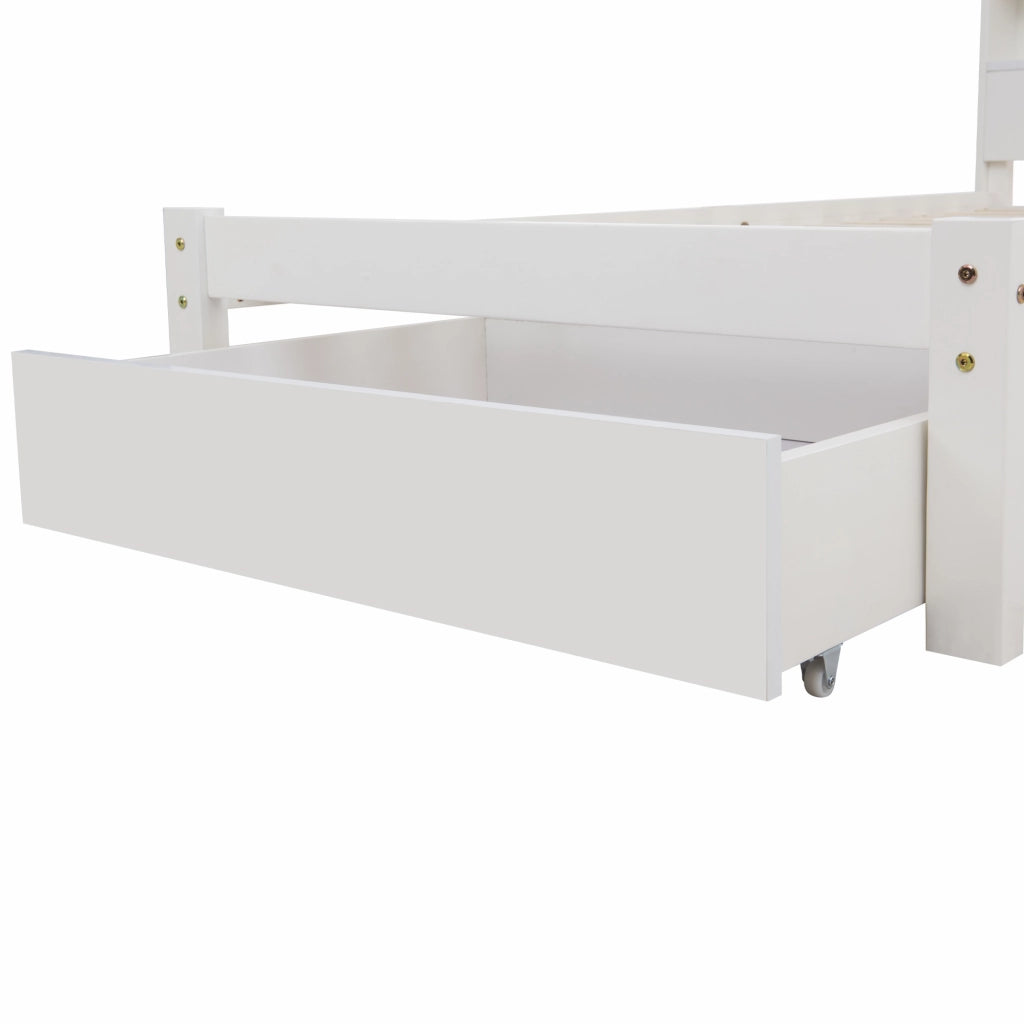LETTO singolo 90x200 cm con cassetti e testiera libreria bianco