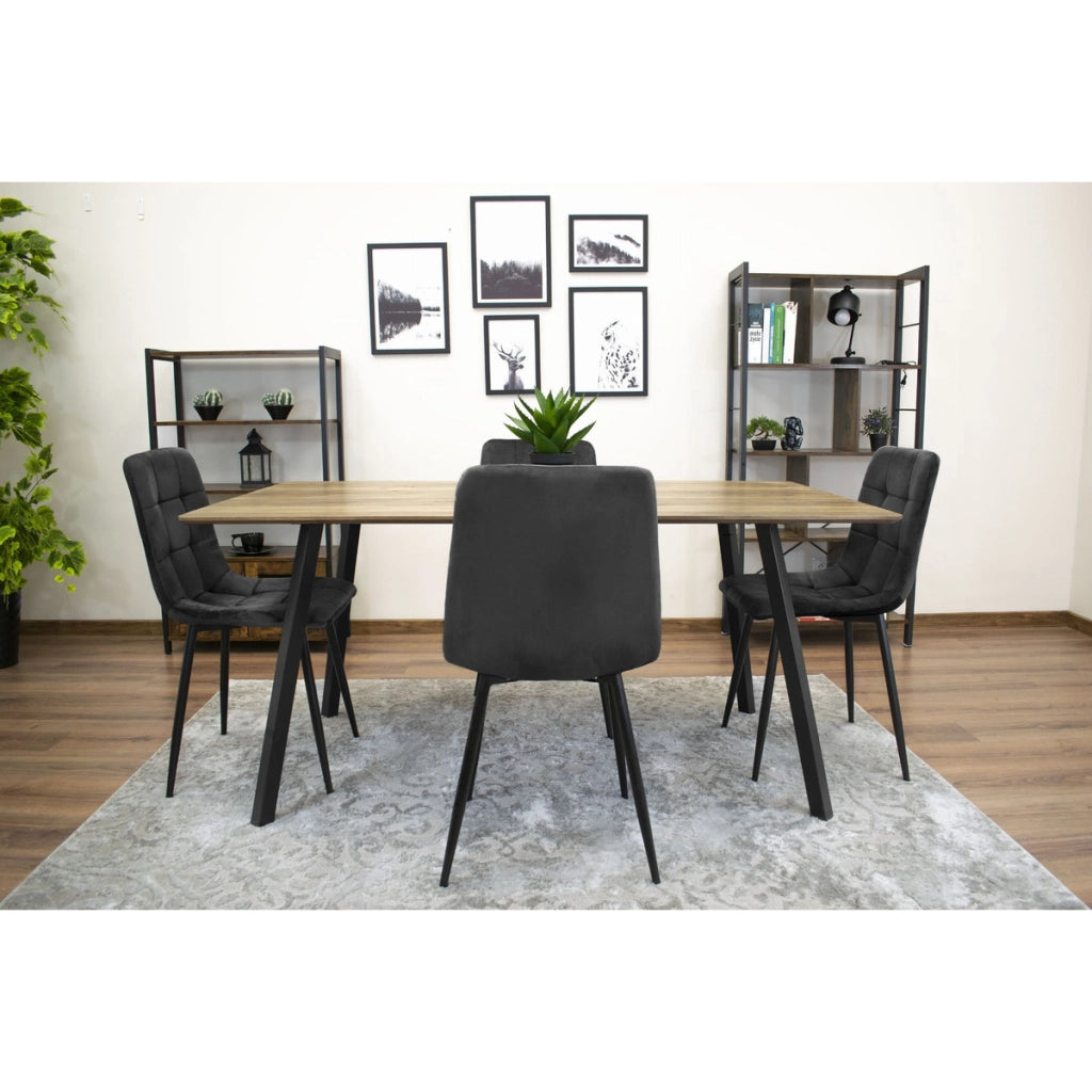Set di 3 Sedie Kara in Velluto Nero e Metallo