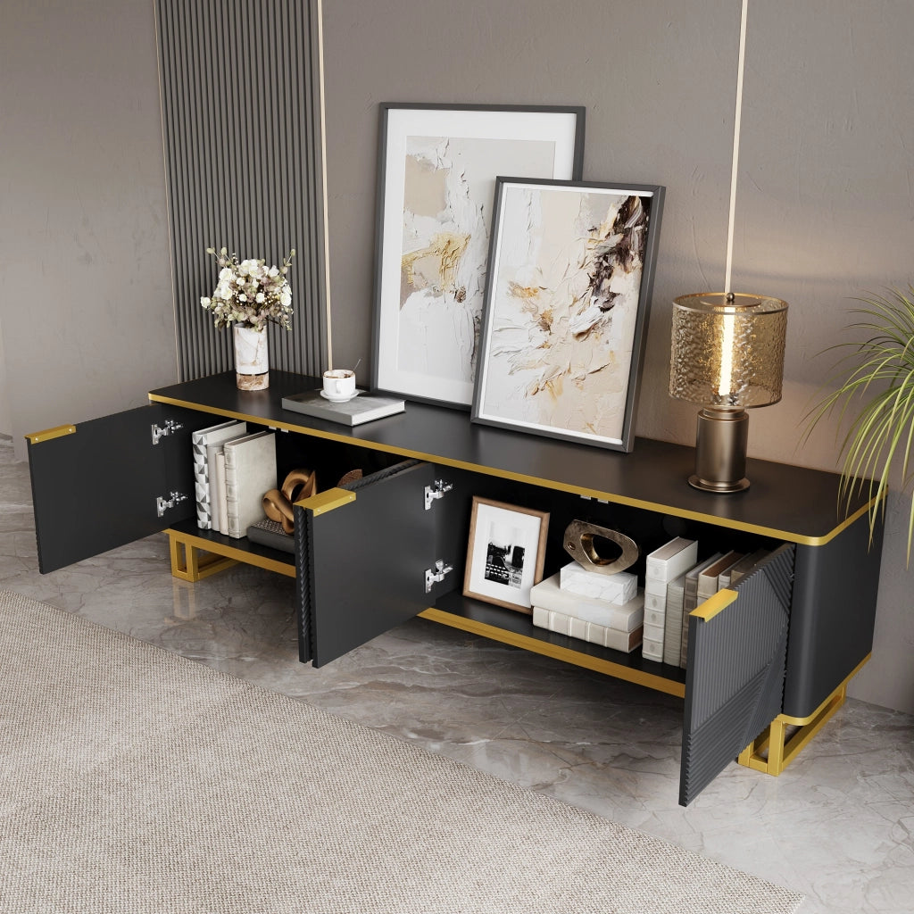 Cassettiera per TV nera in MDF lunghezza 160 cm
