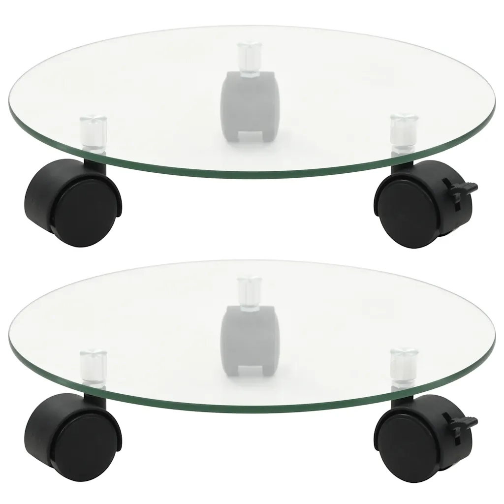 Pedane con Ruote per Piante 2pz in Vetro Temperato Rotondo 28cm cod mxl 65018