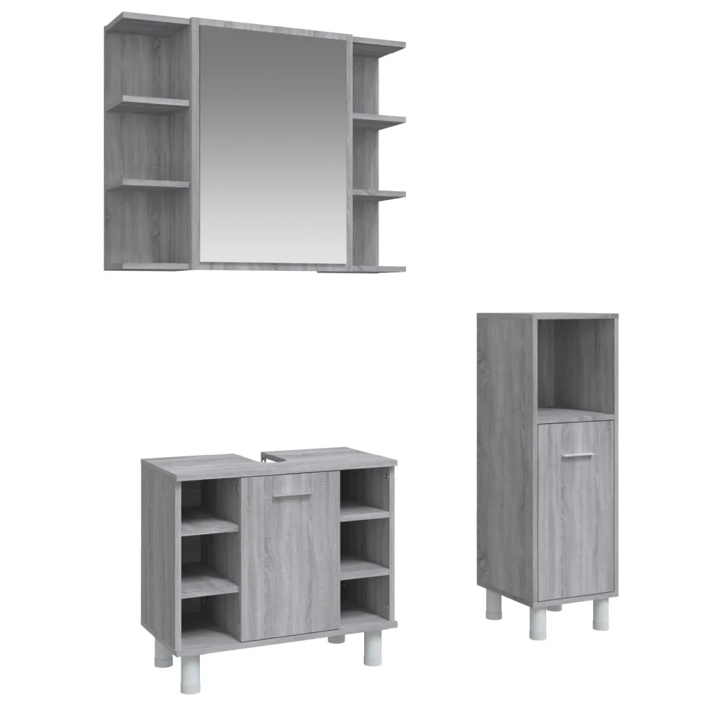 Set Mobili da Bagno 3 pz Grigio Sonoma in Legno Multistrato 3187610