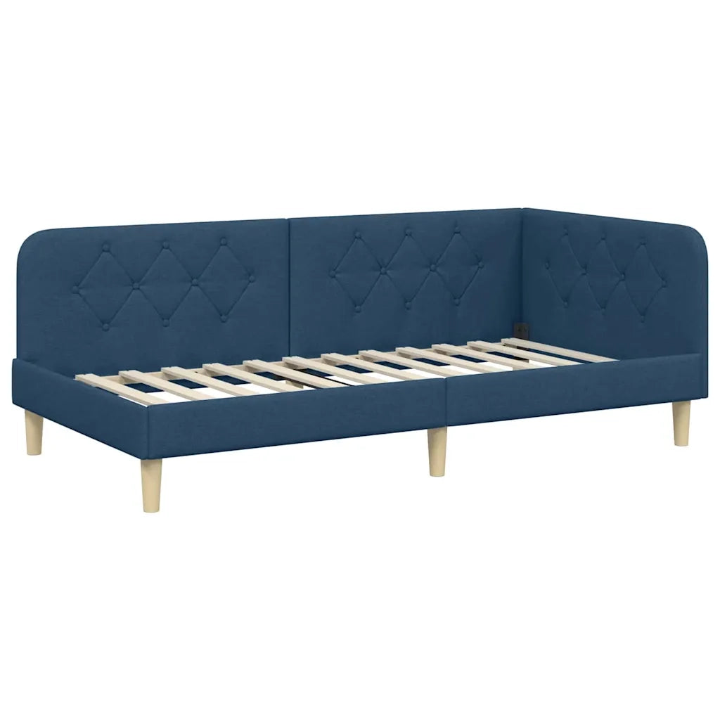 Cornice del letto ad angolo Blu 100 x 200 cm Tessuto