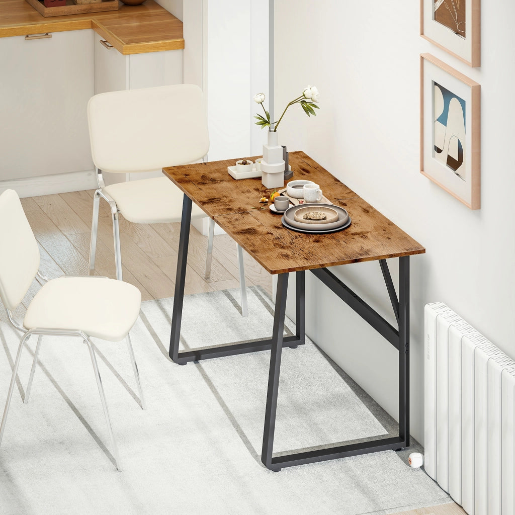 Scrivania per Camera Stile Industriale 120x60x76 cm con Angoli Arrotondati in Legno e Acciaio Nero e Marrone