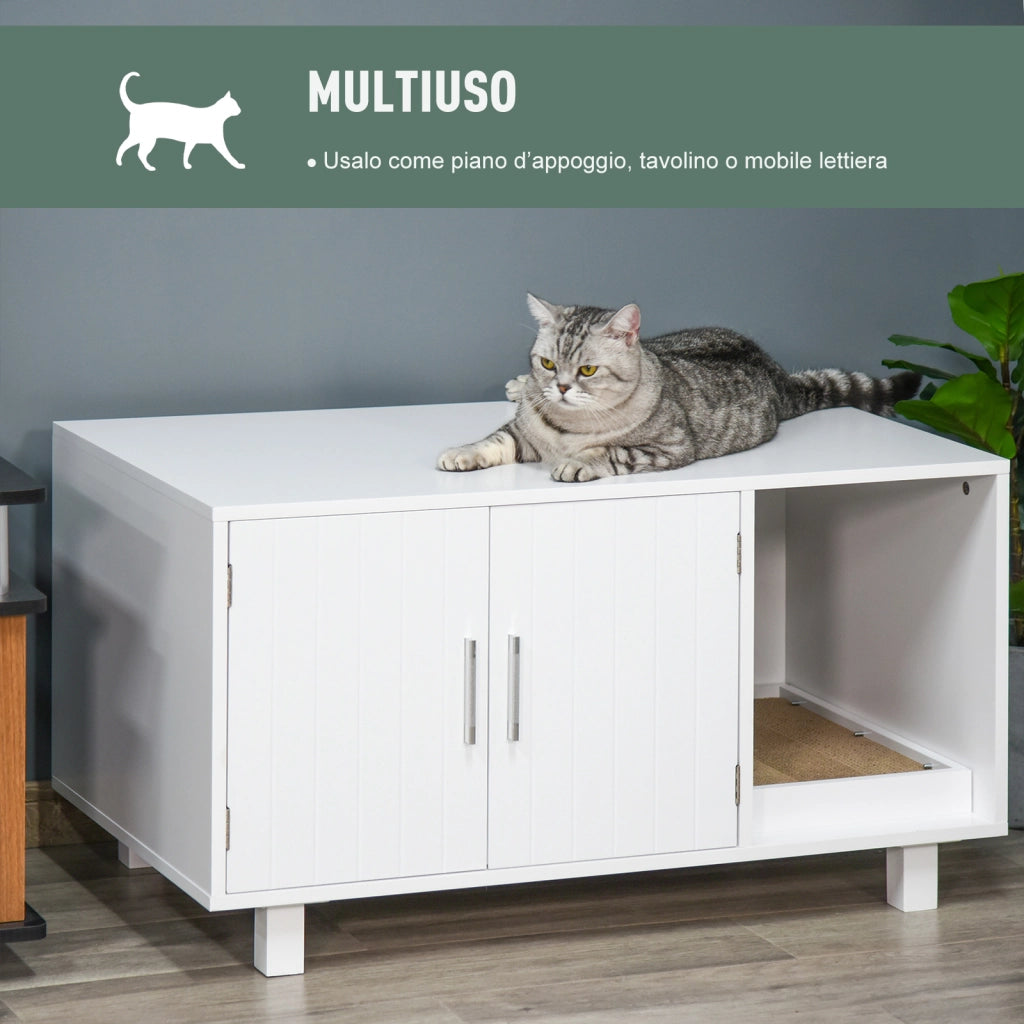 Mobile per Lettiera Gatti in Legno con 2 Ante ¨C Minimal ¨C Bianco