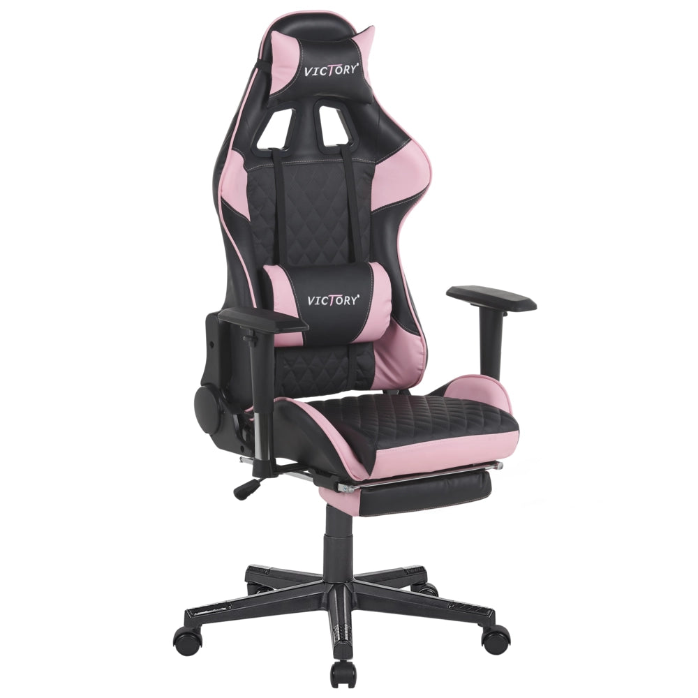 Sedia da gaming Nero Rosa Ecopelle 126 - 136 cm Braccioli Girevoli Regolabili e Poggiapiedi Regolabili in Altezza Moderna