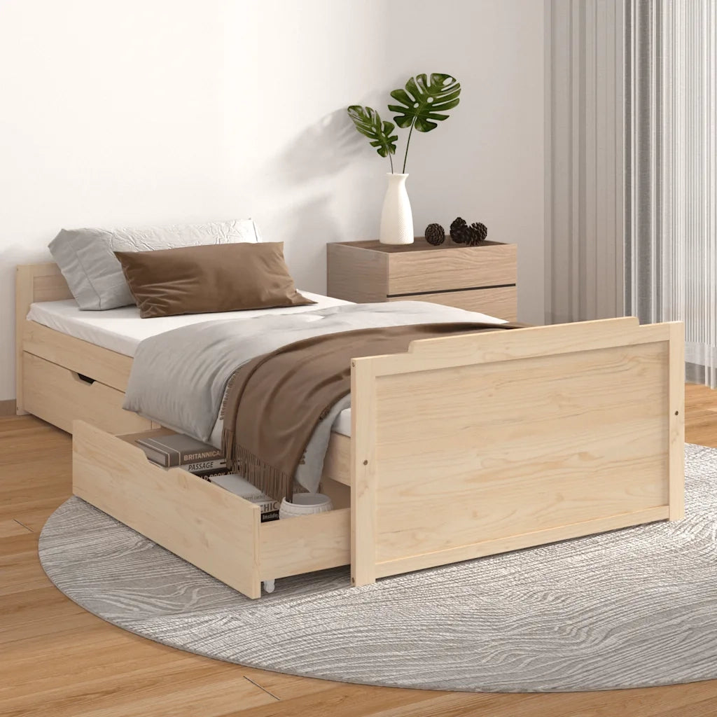 Giroletto con Cassetti in Legno Massello di Pino 90x200 cm