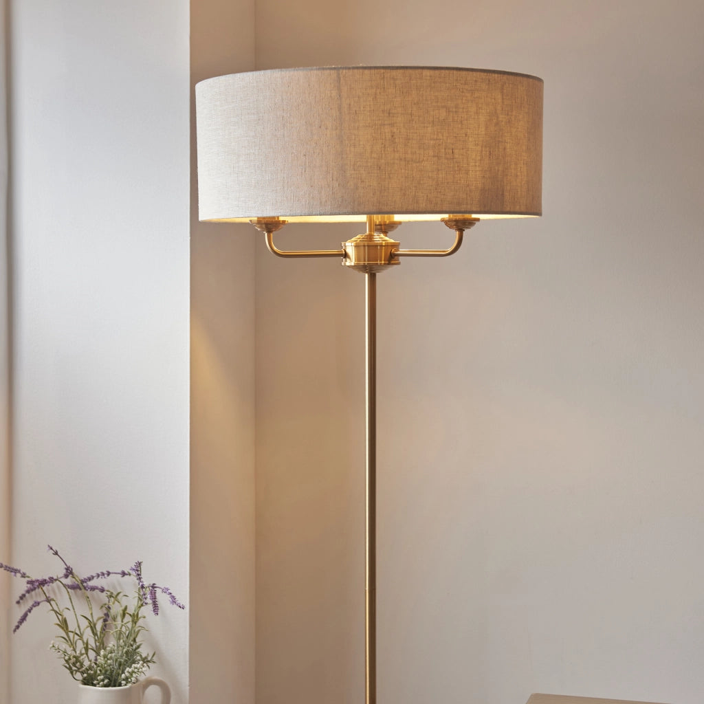 Lampada da terra Highclere ottone vintage 3xE14 Endon
