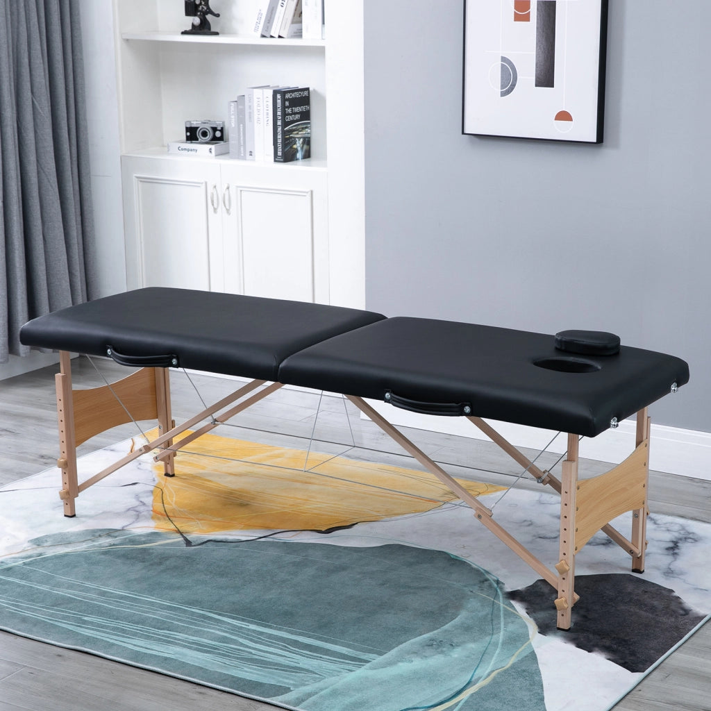 Letto Massage 2 Zone Pieghevole ¨C Minimal ¨C Nero Legno 186x60 cm