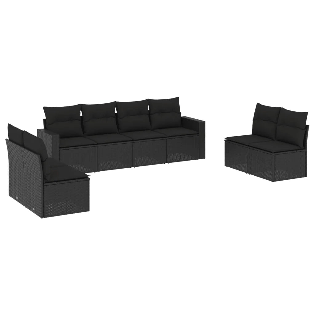 Set Divani da Giardino con Cuscini 8 pz Nero in Polyrattan 3251182