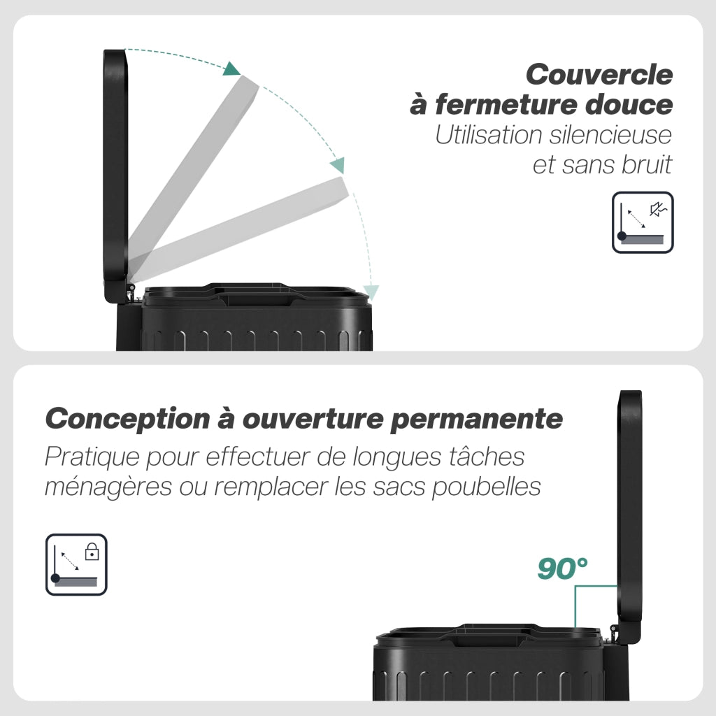 Cestino Doppio Compartimento 2x20L con Pedale ¨C Minimal ¨C 45.5x36.5x51cm Nero