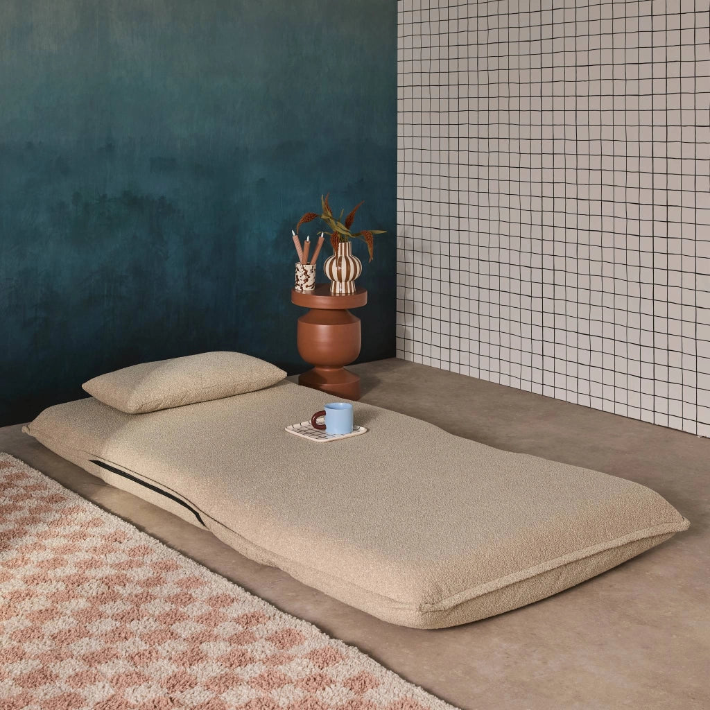 Poltrona letto trasformabile 1 posto bouclé testurizzato, beige