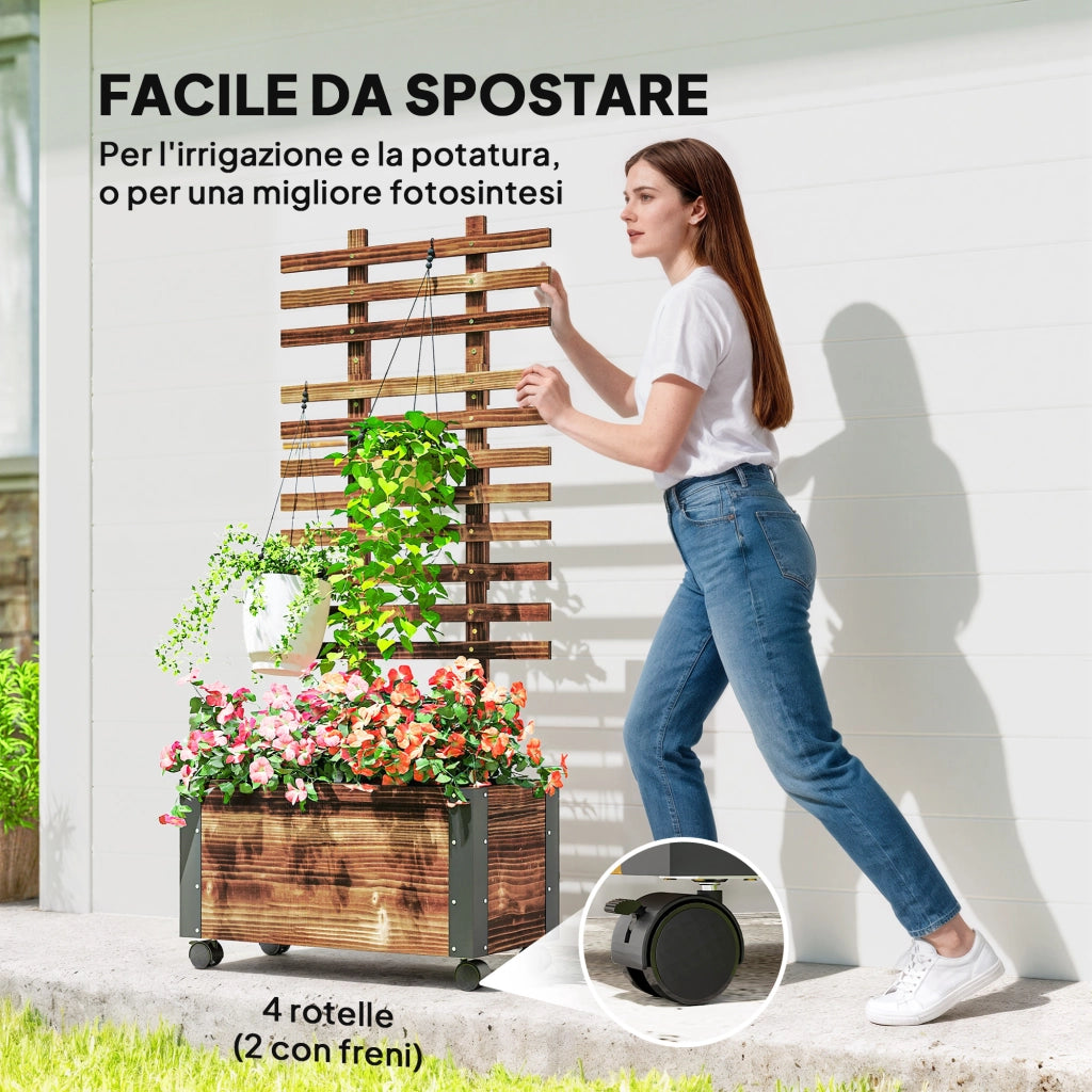 Fioriera con Traliccio per Rampicanti ¨C Xylo ¨C Legno Abete Marrone 65x31x147 cm