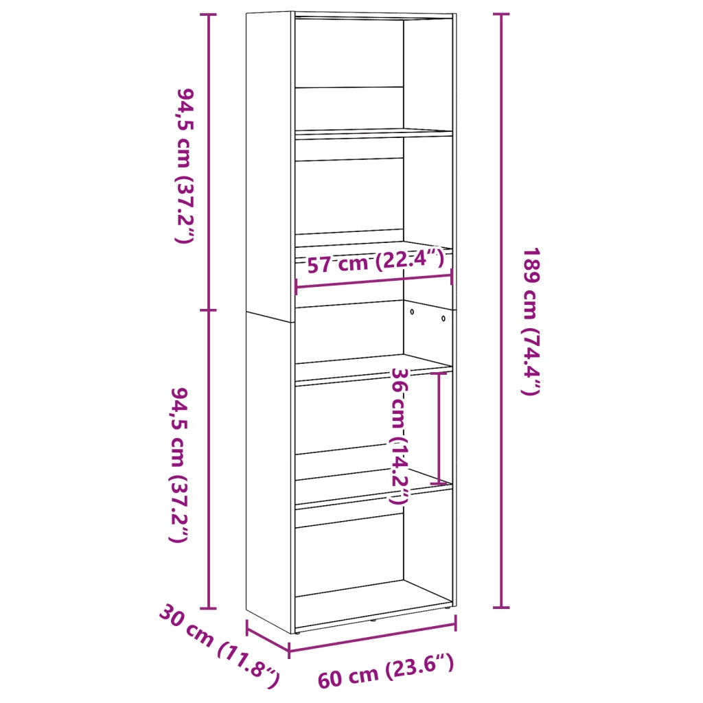 Libreria Rovere Sonoma 60x30x189 cm in Legno Multistrato 857919