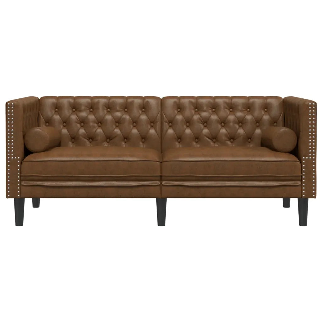 Divano Chesterfield con Rinforzi 2 Posti Marrone in Scamosciato 372692