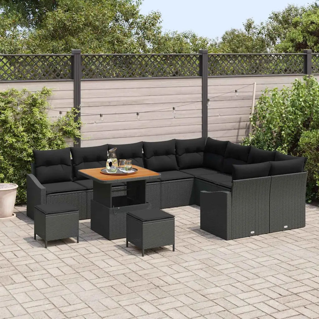 Set Divano da Giardino con cuscino 12 pcs Nero Poly Rattan 3364639