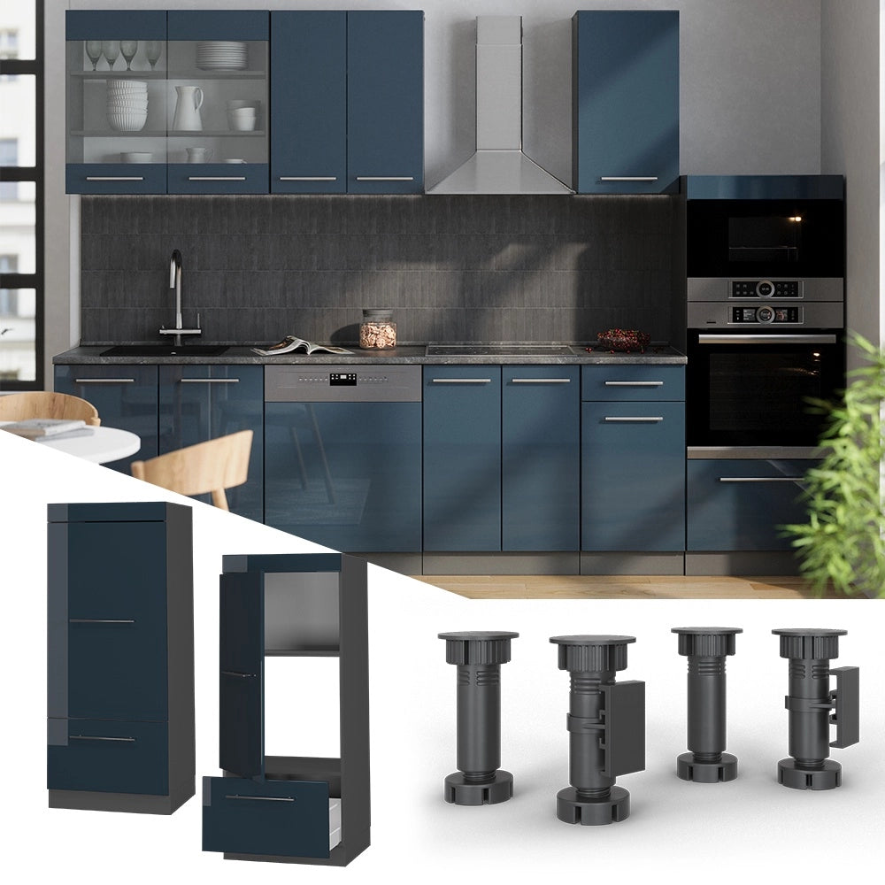 Mobile cucina microonde Fame-Line Blu scuro lucido/Antracite 60 cm Vicco