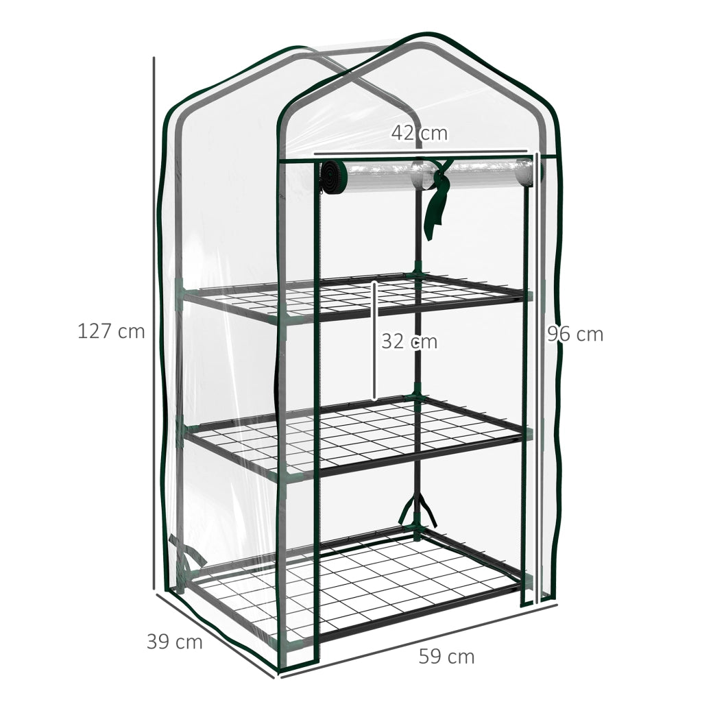 Serra da Giardino con 3 Ripiani e Porta a Cerniera ¨C zephmum ¨C Trasparente 59x39x127 cm