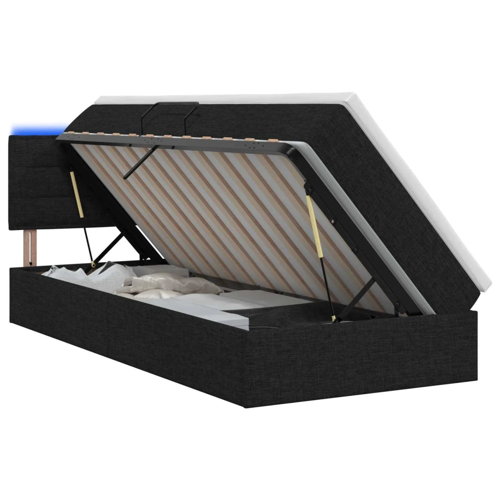 Letto con contenitore LED e materasso Nero 90 x 200 cm Tessuto 3458975