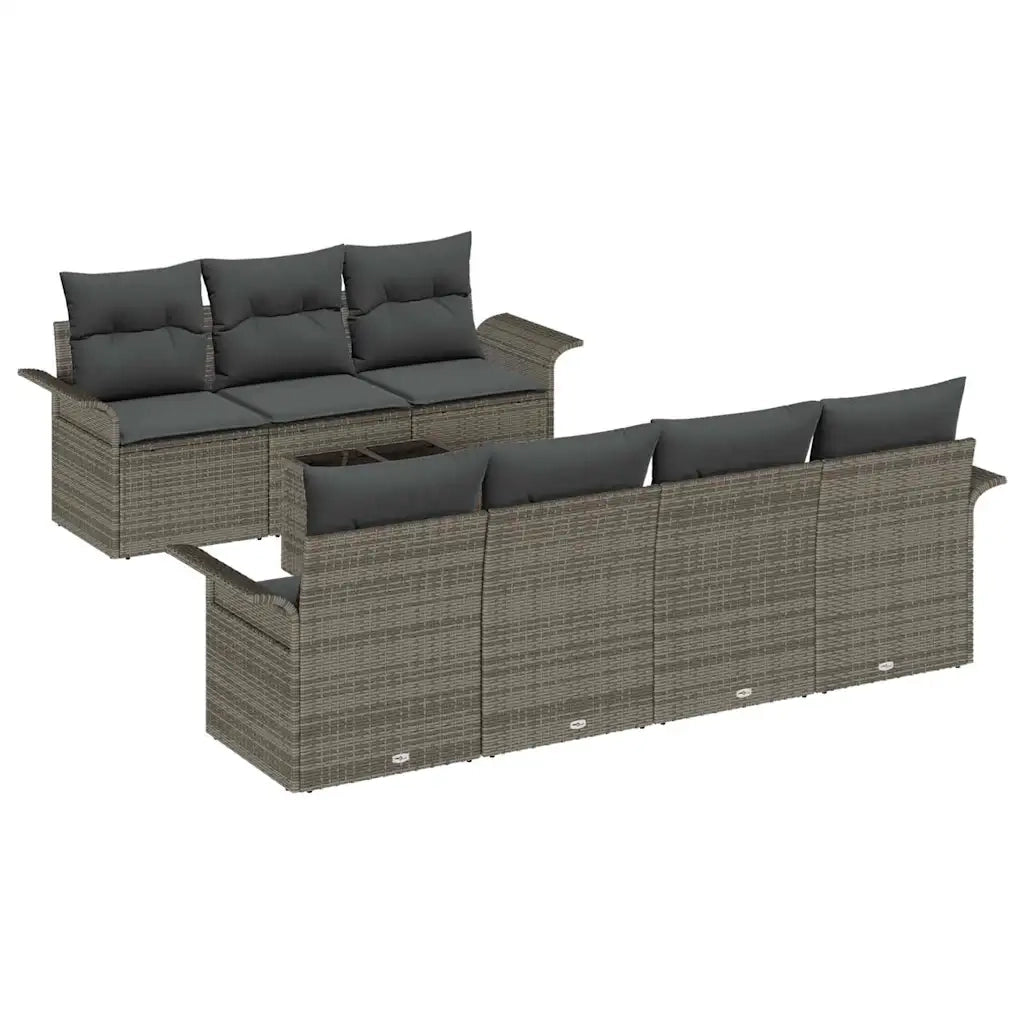 Set Divano da Giardino con cuscino 8 pcs Grigio polyrattan