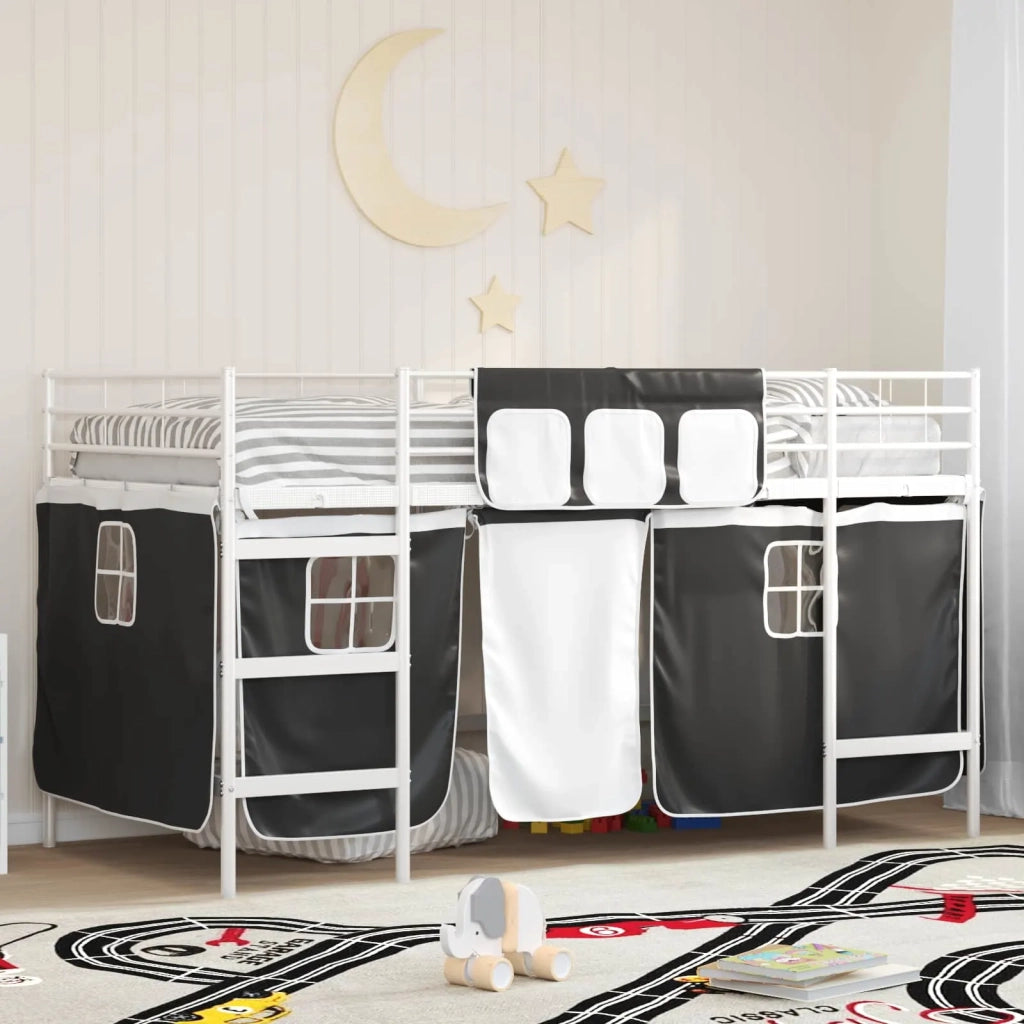 Struttura del Letto Loft per Bambini con Tendine-Giroletto per bambini Bianco e Nero 958011