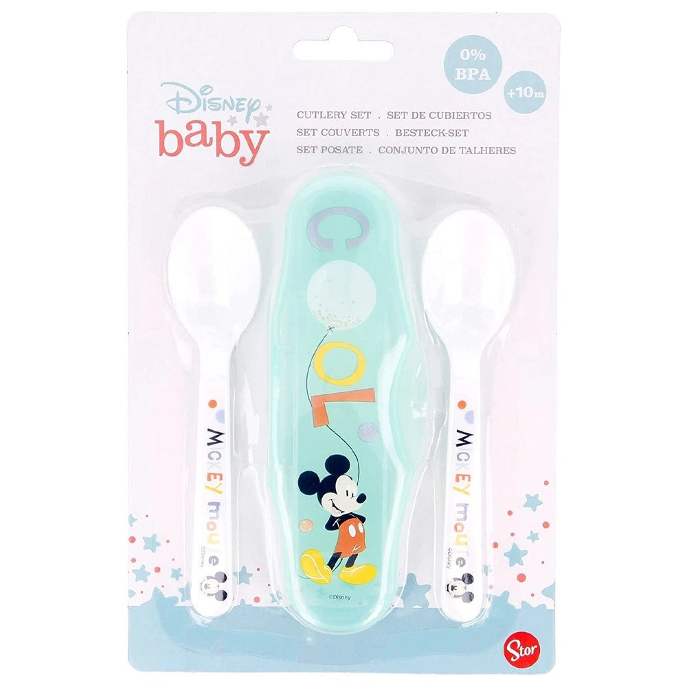 Trade Shop - 2 Cucchiai Per Bambini Prima Pappa Topolino Con Astuccio Mickey Mouse -