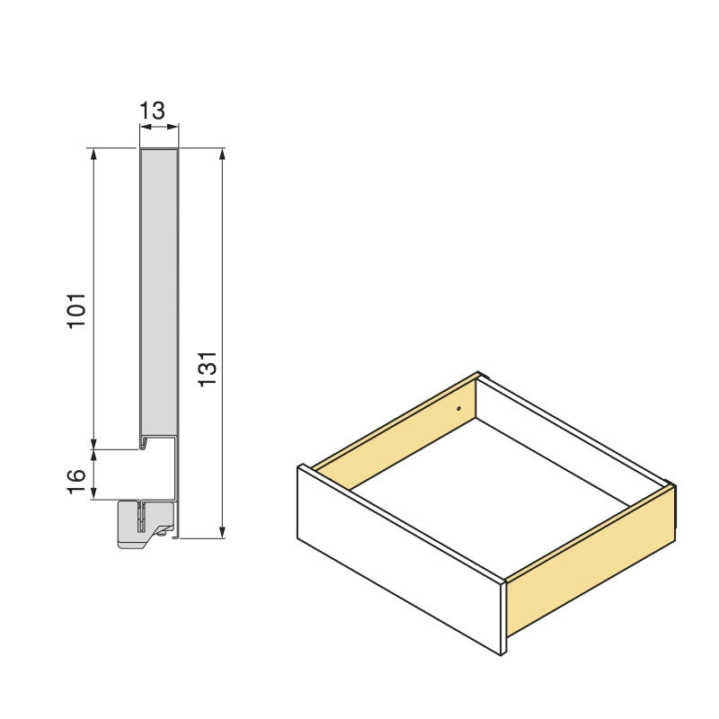 Cassetto esterno Vertex con regolazione 3D altezza 178mm, 40kg, profondità 550mm, Acciaio, Verniciato bianco
