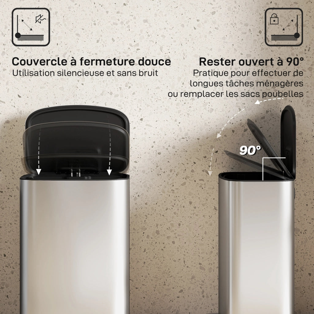 Pattumiera da cucina 50L ¨C Xylo ¨C con pedale, coperchio soft-close, secchio interno estraibile, 45,1x36,5x62,6cm, grigio