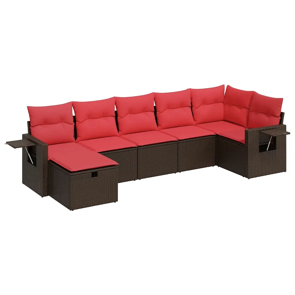 Set Divani da Giardino 7 pz con Cuscini Marrone in Polyrattan 3325510