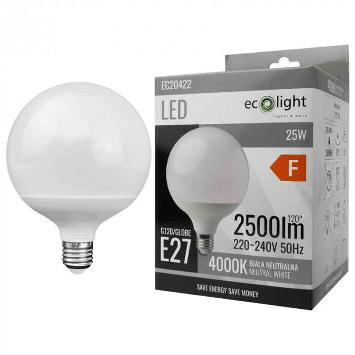Lampadina LED Globo G120 E27 25W 4000K 2500lm Ecolight